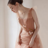 Charming A Line Long Tulle Prom Dresses With Flowers DMK59
